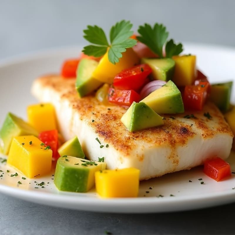 Flaky Pan-Seared Halibut with Vibrant Mango-Avocado Salsa