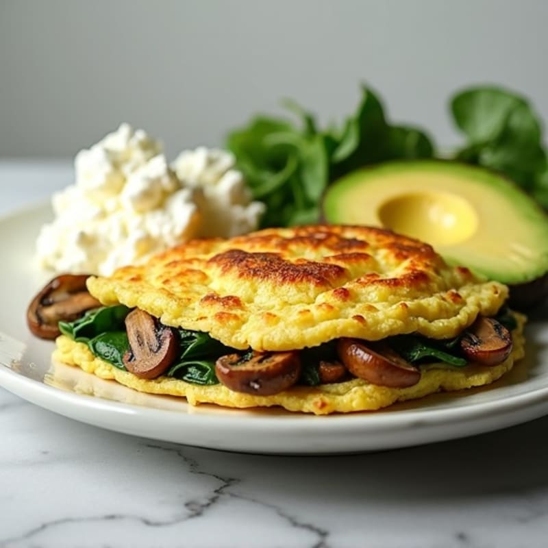 Egg White Spinach Omelette with Cottage Cheese and Sautéed Mushrooms