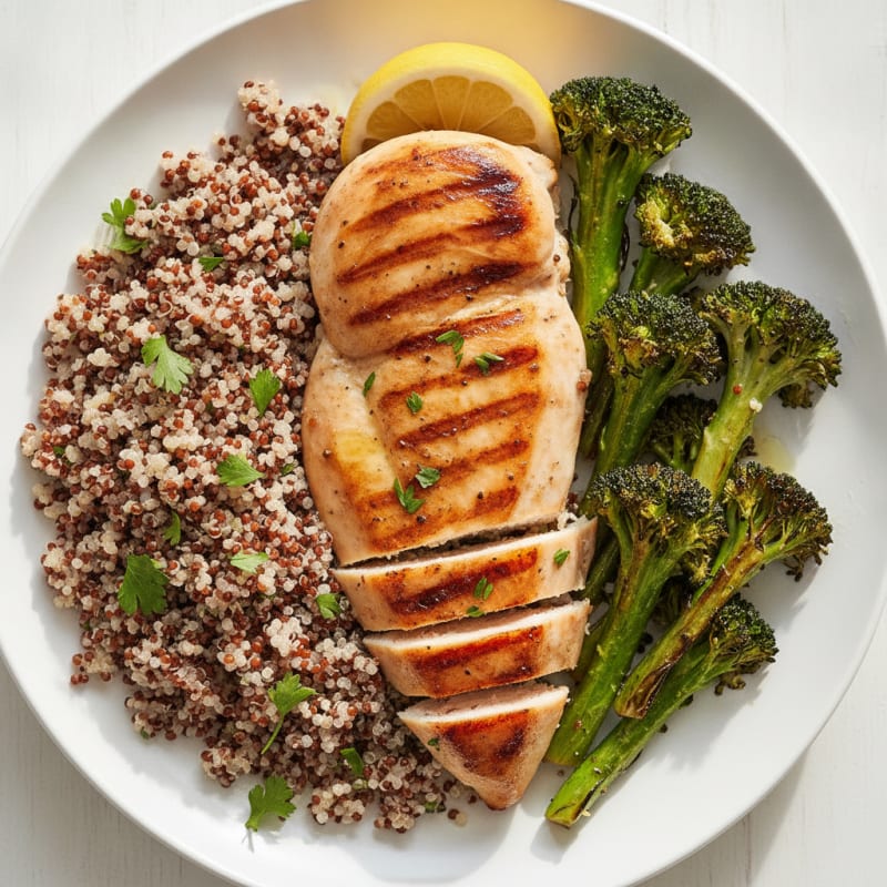 Grilled Chicken Breast with Quinoa and Roasted Broccoli