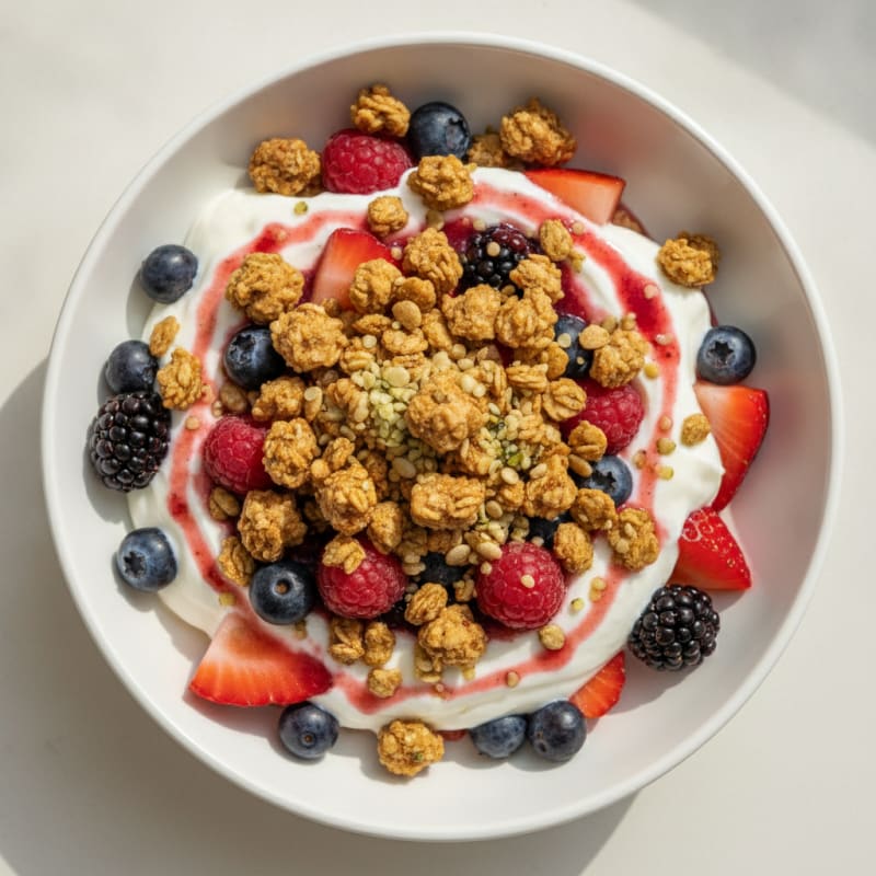 Creamy Greek Yogurt Parfait with Mixed Berries and Protein Granola