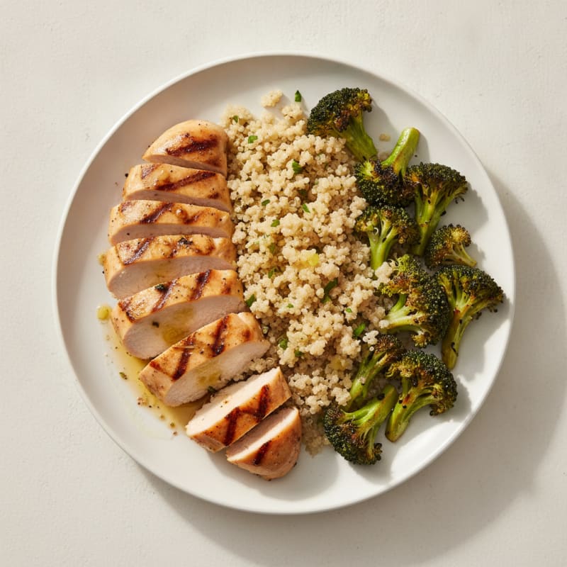 Grilled Chicken Breast with Quinoa and Roasted Broccoli