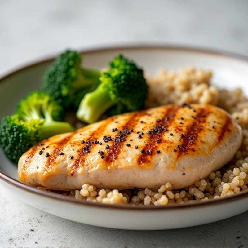 Grilled Chicken Breast with Quinoa and Roasted Broccoli