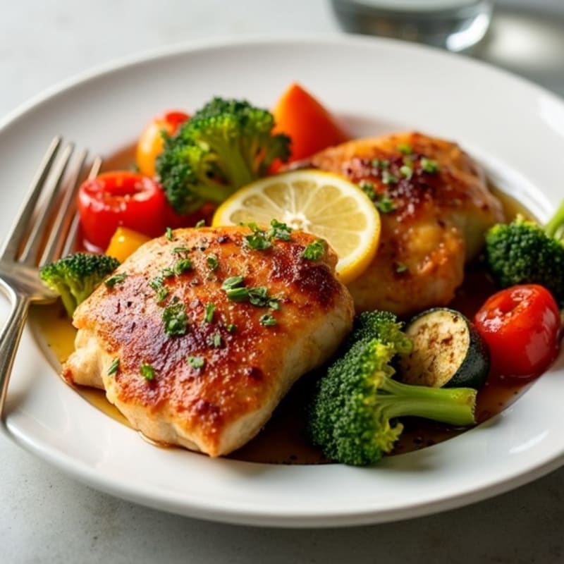 Crispy Roasted Lemon Herb Chicken Thighs with Roasted Vegetables