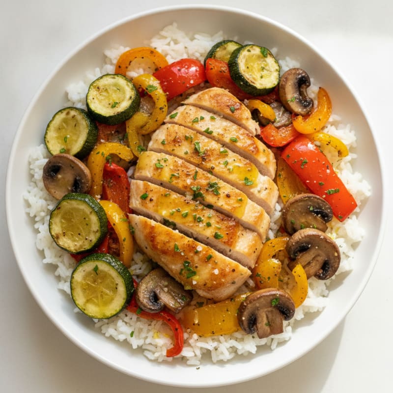 Chicken and Roasted Vegetable Rice Bowl