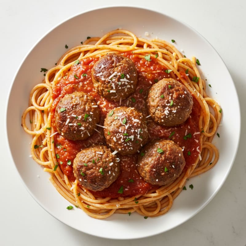 Classic Beef and Pork Meatballs with Spaghetti