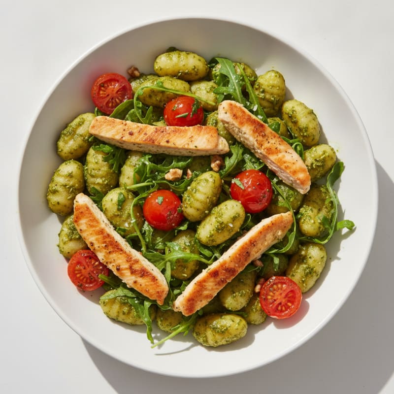 Gnocchi with Arugula Pesto and Cherry Tomatoes