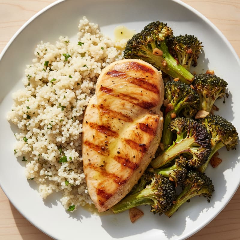Grilled Chicken Breast with Quinoa and Roasted Broccoli