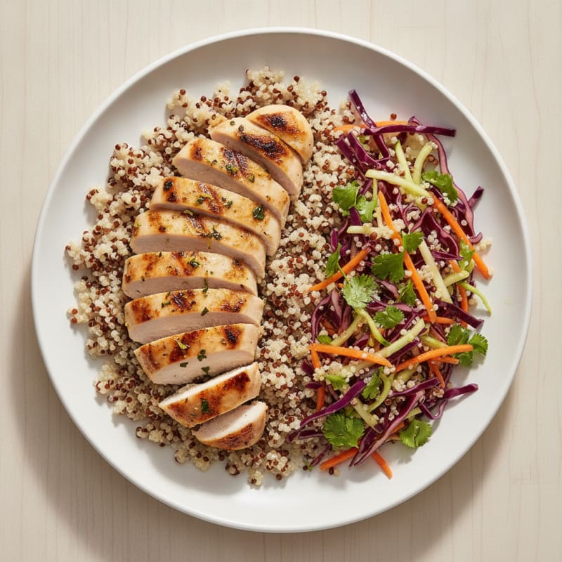 Grilled Chicken Breast with Quinoa and Crunchy Cabbage Slaw