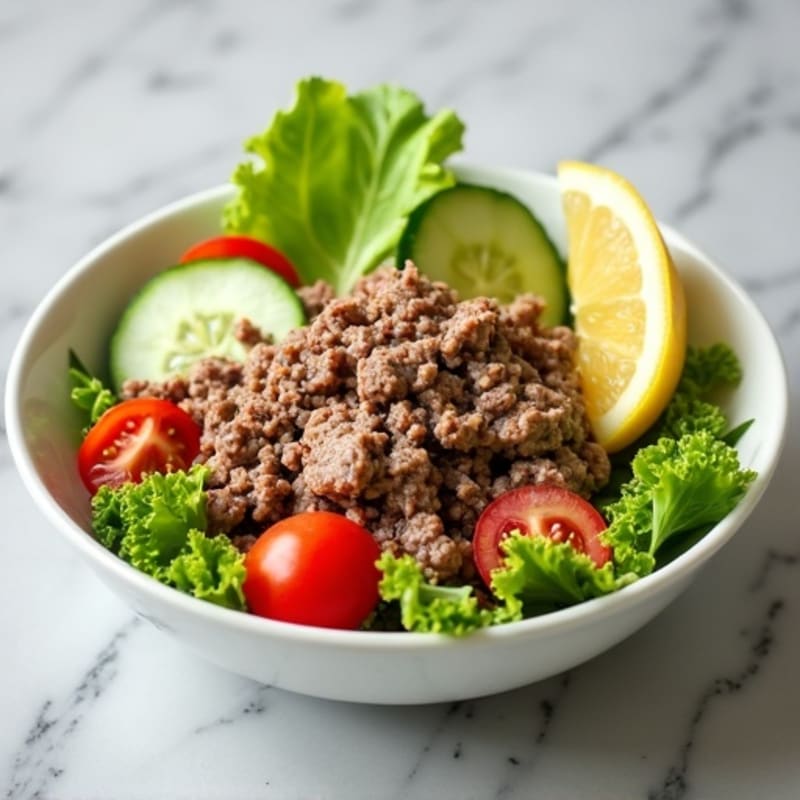 Lean Ground Beef Salad with Crispy Lettuce and Creamy Tangy Dressing