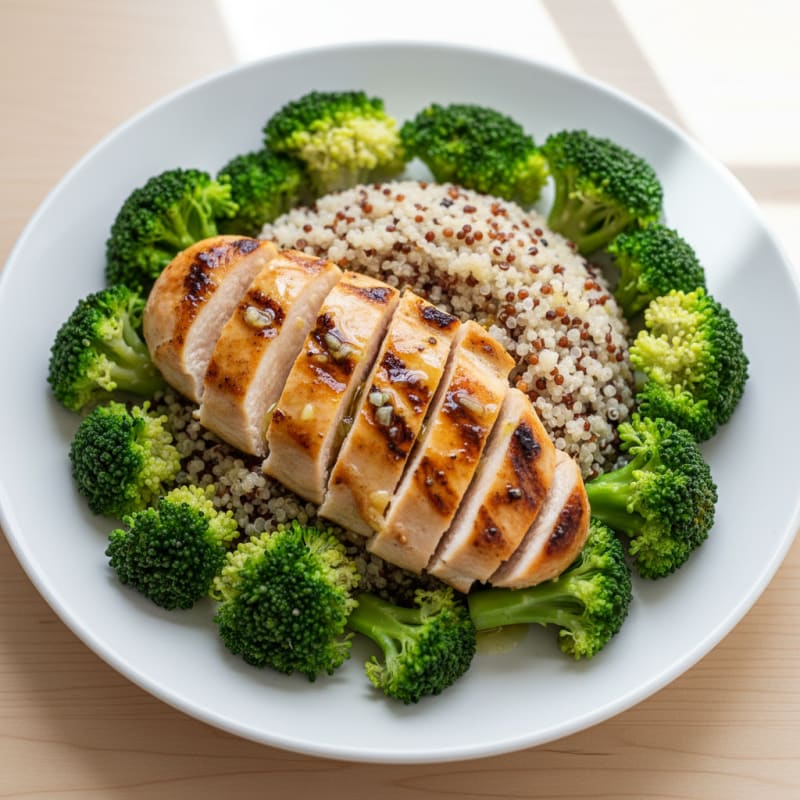 Grilled Chicken Breast with Quinoa and Steamed Broccoli