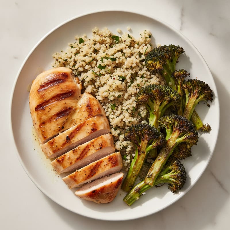 Grilled Chicken Breast with Quinoa and Roasted Broccoli
