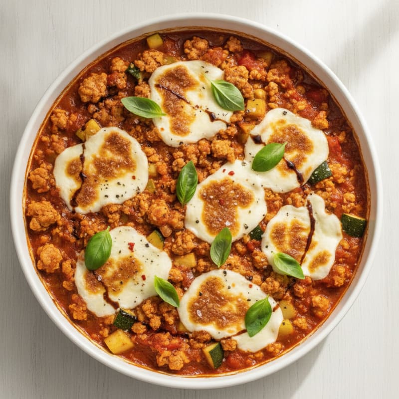 Ground Chicken Skillet with Mozzarella and Basil