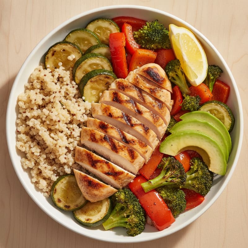 Grilled Chicken and Quinoa Power Bowl with Roasted Vegetables