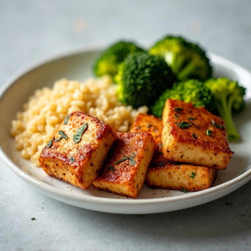 Crispy Baked Tofu with Roasted Broccoli and Quinoa