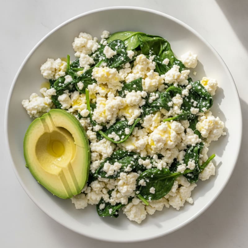Egg White and Spinach Scramble with Cottage Cheese