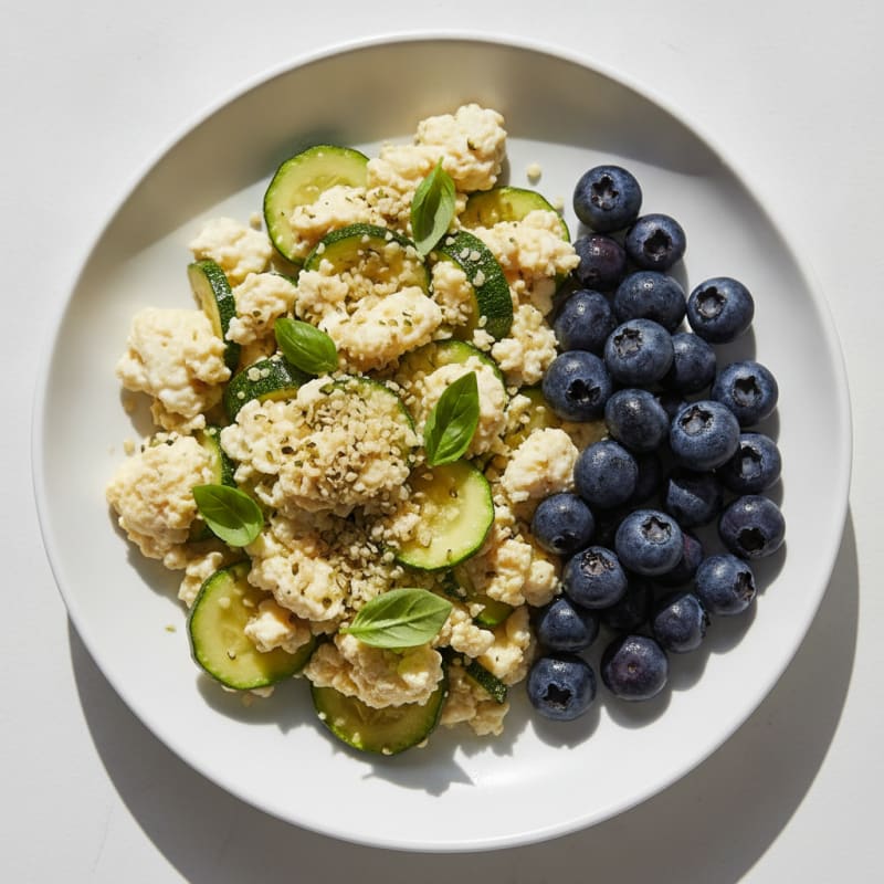 Egg White Scramble with Zucchini and Fresh Basil