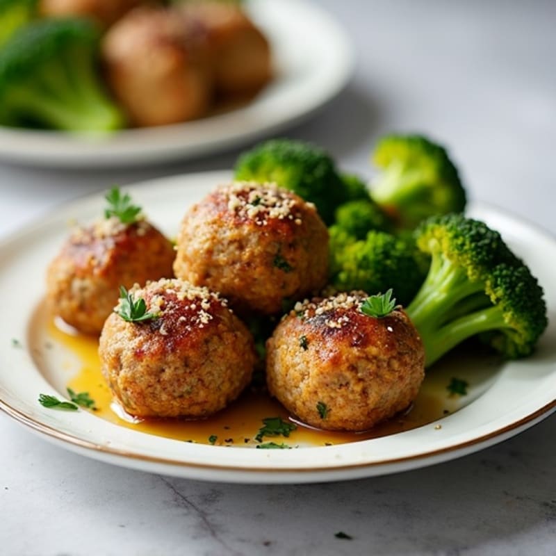 Herb-Garlic Baked Turkey Meatballs with Roasted Broccoli