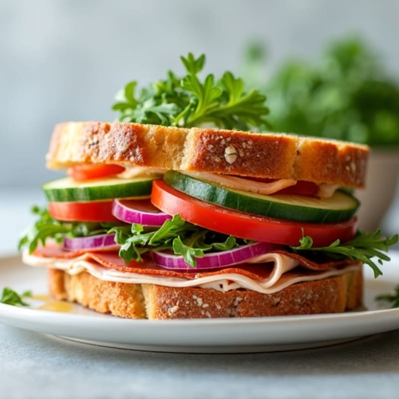 Lean Turkey-Salami Stack with Fresh Mediterranean Vegetables