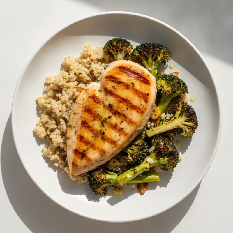 Grilled Chicken Breast with Quinoa and Roasted Broccoli
