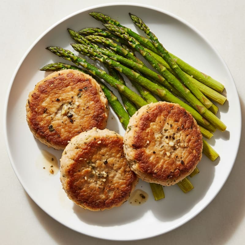 Crispy Baked Turkey Patties with Roasted Asparagus