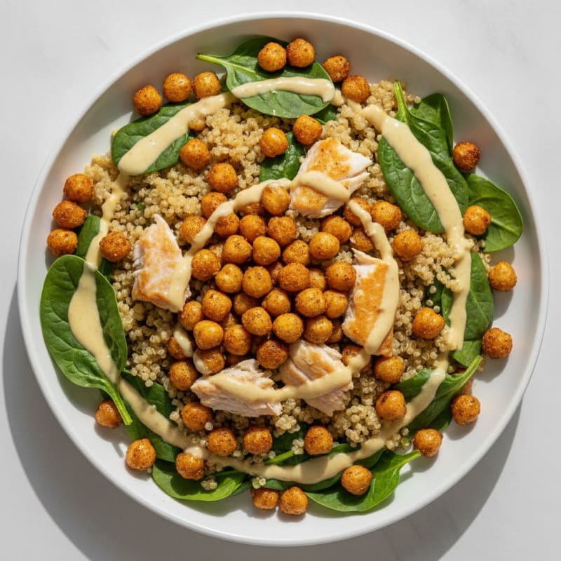 Crispy Chickpea and Quinoa Salad with Lemon Tahini Dressing