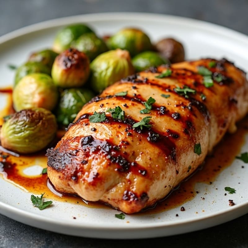 Sheet Pan Balsamic Chicken with Crispy Brussels Sprouts and Roasted Sweet Potatoes