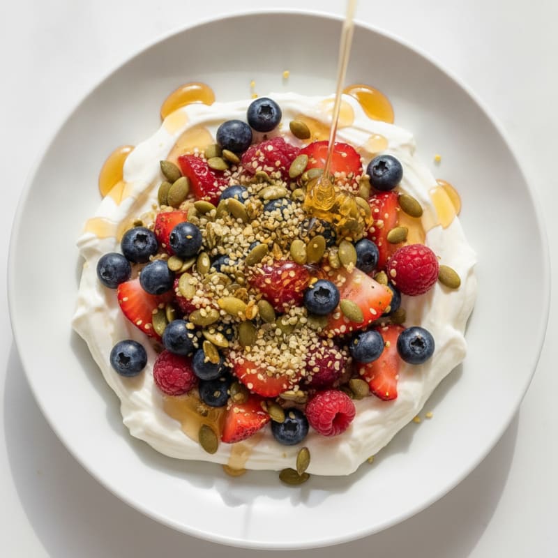 Silky Greek Yogurt Bowl with Hemp Seeds and Mixed Berries