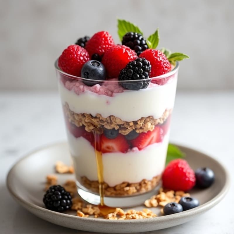 Creamy Greek Yogurt Parfait with Protein Granola and Mixed Berries