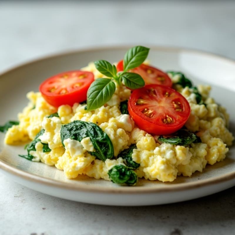 Egg White Spinach Scramble with Cottage Cheese and Sliced Tomatoes
