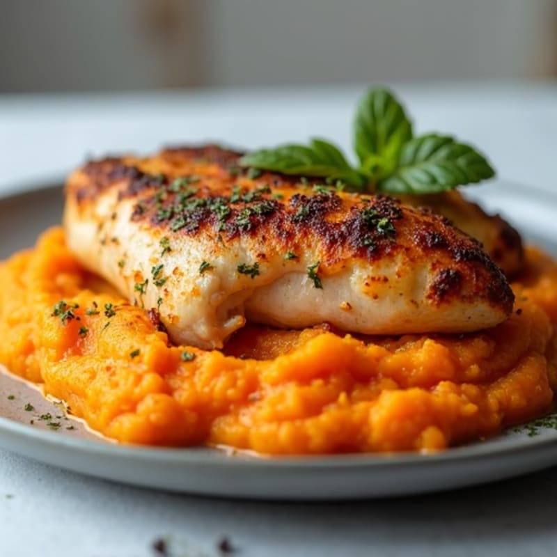 Spiced Herb-Roasted Chicken with Sweet Potato Mash