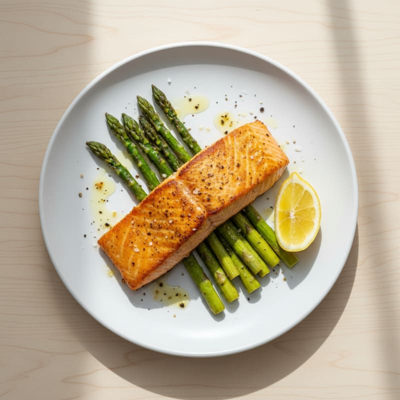 Golden Pan-Seared Salmon with Roasted Asparagus