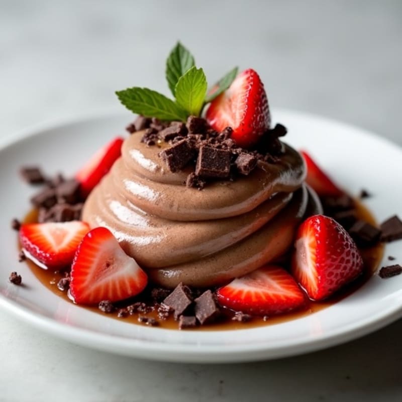 Chocolate Protein Mousse with Sliced Strawberries