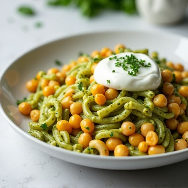 Creamy Pesto Corn Pasta with Soft-Poached Eggs
