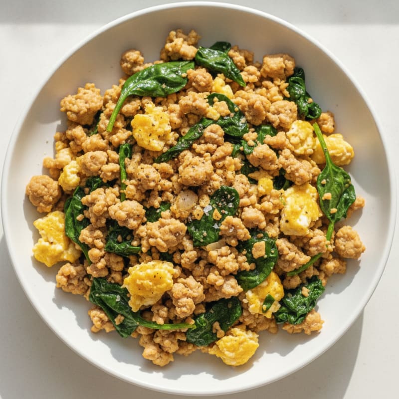 Lean Turkey and Egg Scramble with Spinach