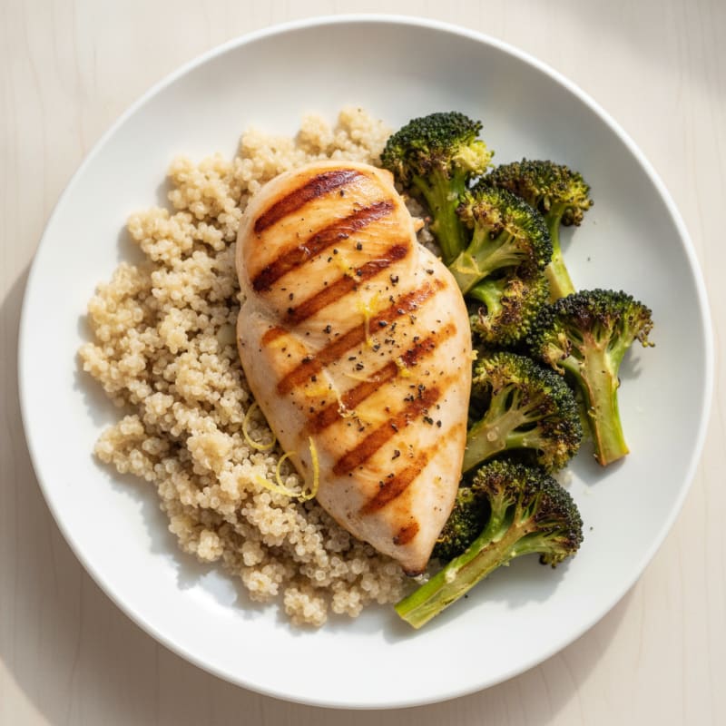 Grilled Chicken Breast with Quinoa and Roasted Broccoli