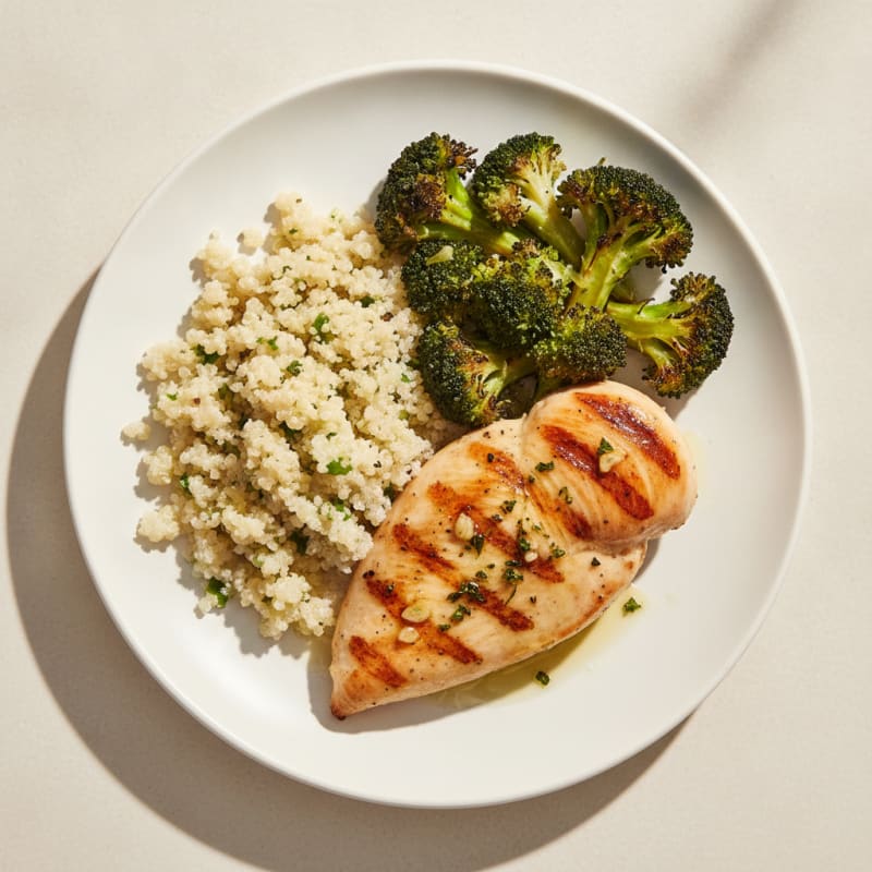 Grilled Chicken Breast with Roasted Broccoli and Quinoa