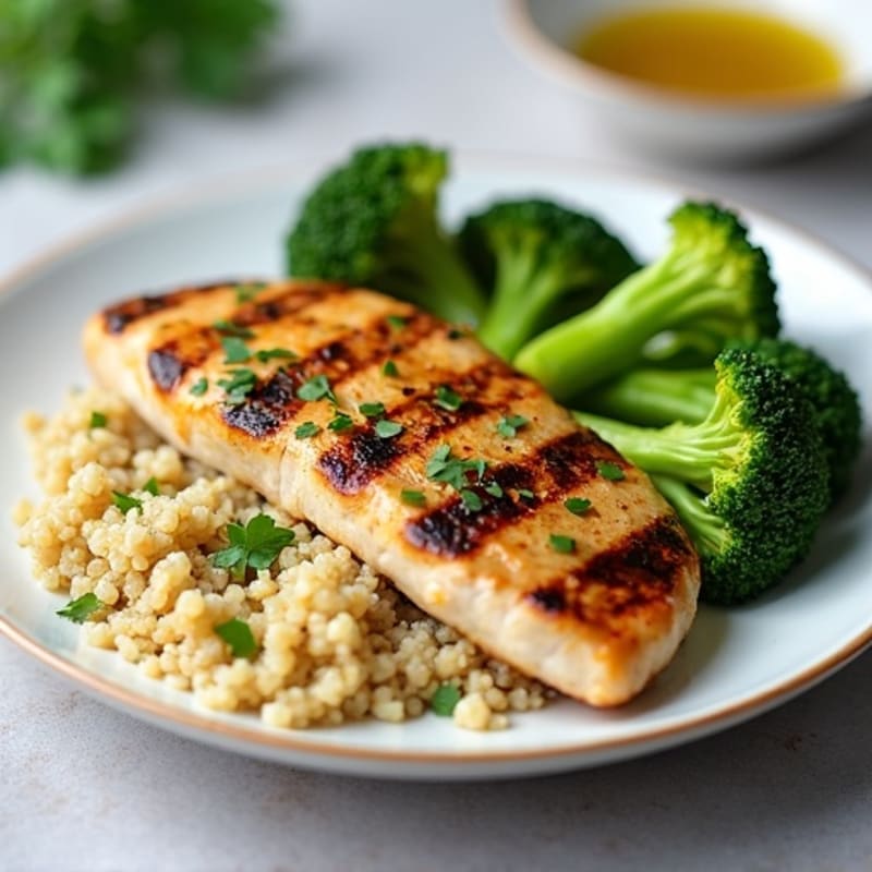 Grilled Chicken Breast with Quinoa and Roasted Broccoli