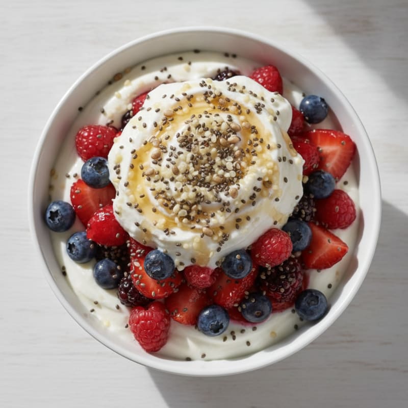 Greek Yogurt Parfait with Mixed Berries and Chia Seeds