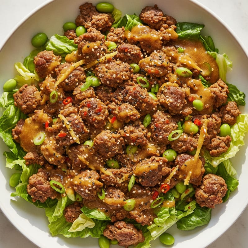 Ginger-Sesame Beef Lettuce Wrap Bowl