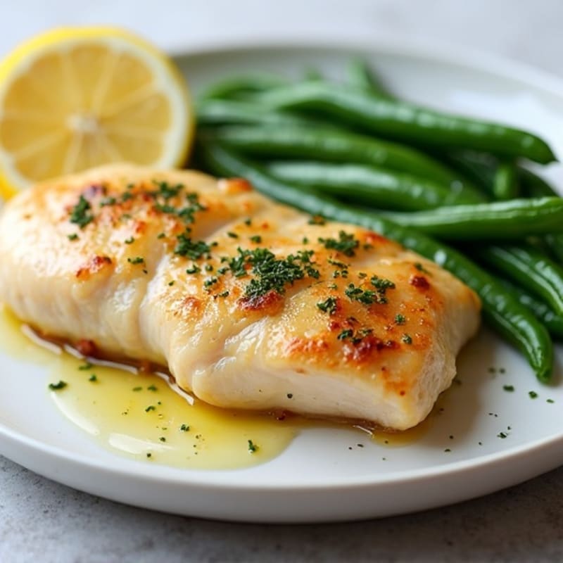 Lemon Garlic Pan Seared Chicken with Steamed Green Beans