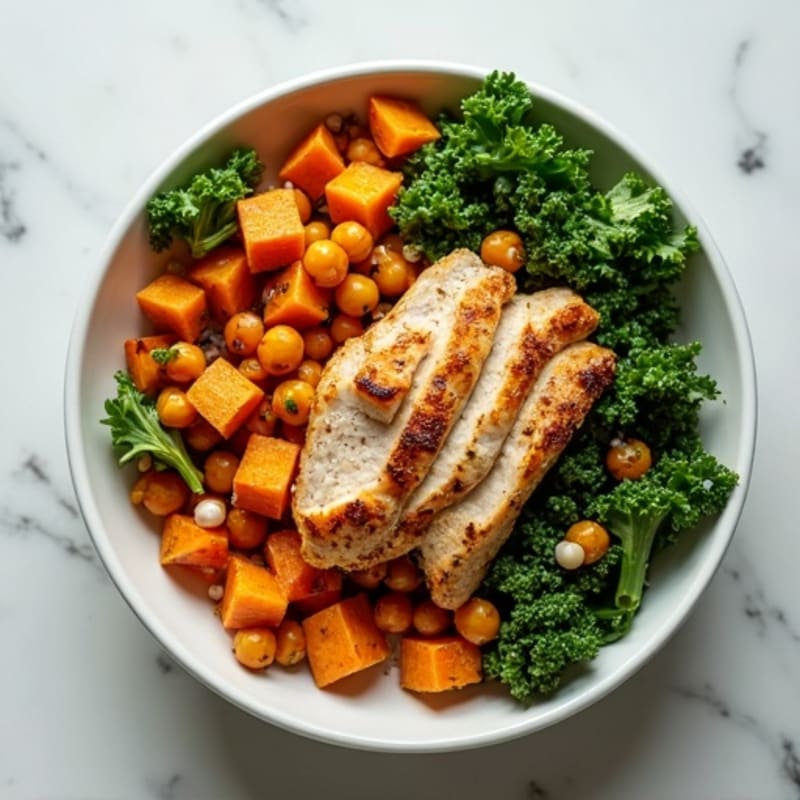 Crispy Roasted Chickpea Bowls with Sweet Potato and Greens