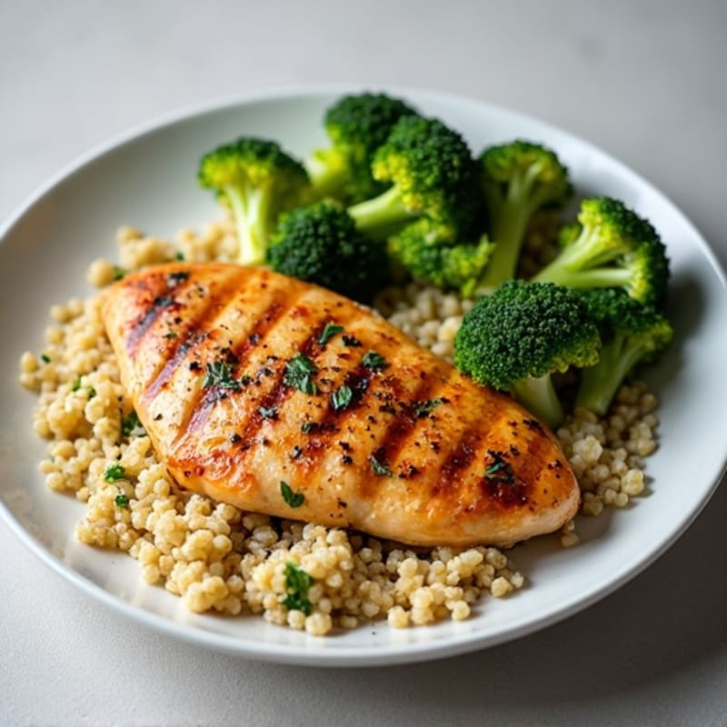 Grilled Chicken Breast with Quinoa and Roasted Broccoli