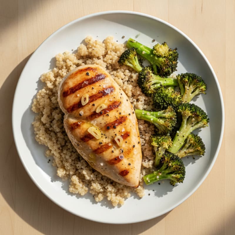 Grilled Chicken Breast with Quinoa and Roasted Broccoli