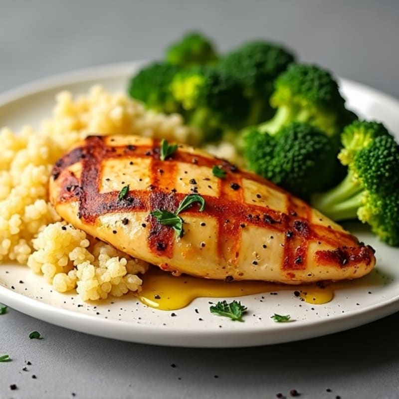 Lemon Garlic Roasted Chicken Breast with Steamed Broccoli and Quinoa