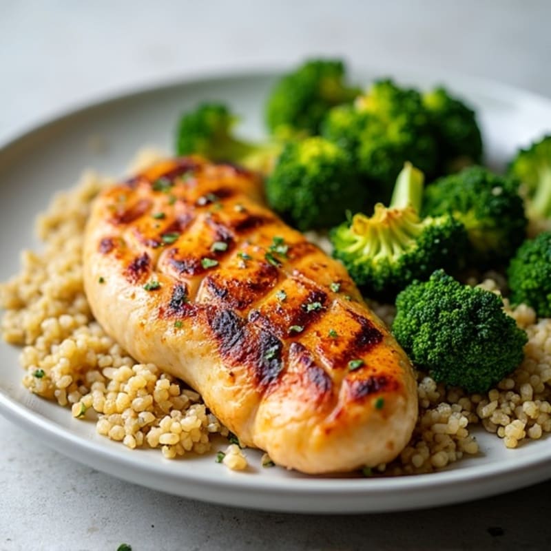 Grilled Chicken Breast with Quinoa and Roasted Broccoli