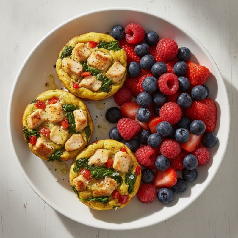 Baked Egg and Chicken Muffins with Berries