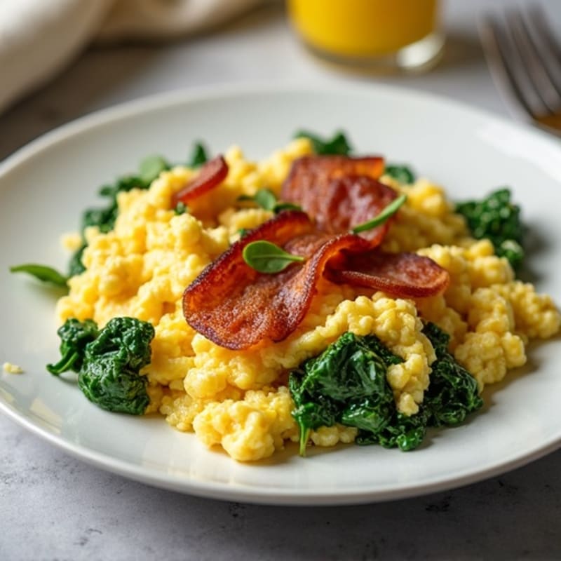 Cottage Cheese Egg Scramble with Spinach and Turkey Bacon