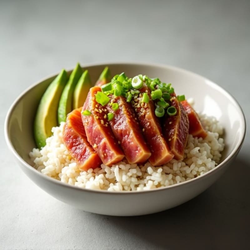 Sesame Soy Marinated Tuna and Avocado Rice Bowl