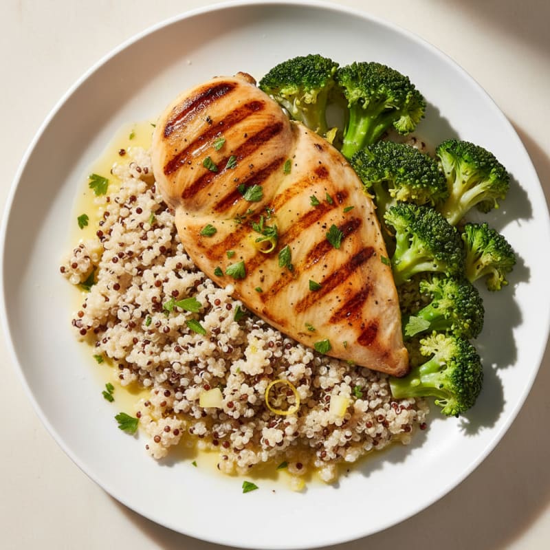 Grilled Chicken Breast with Quinoa and Steamed Broccoli