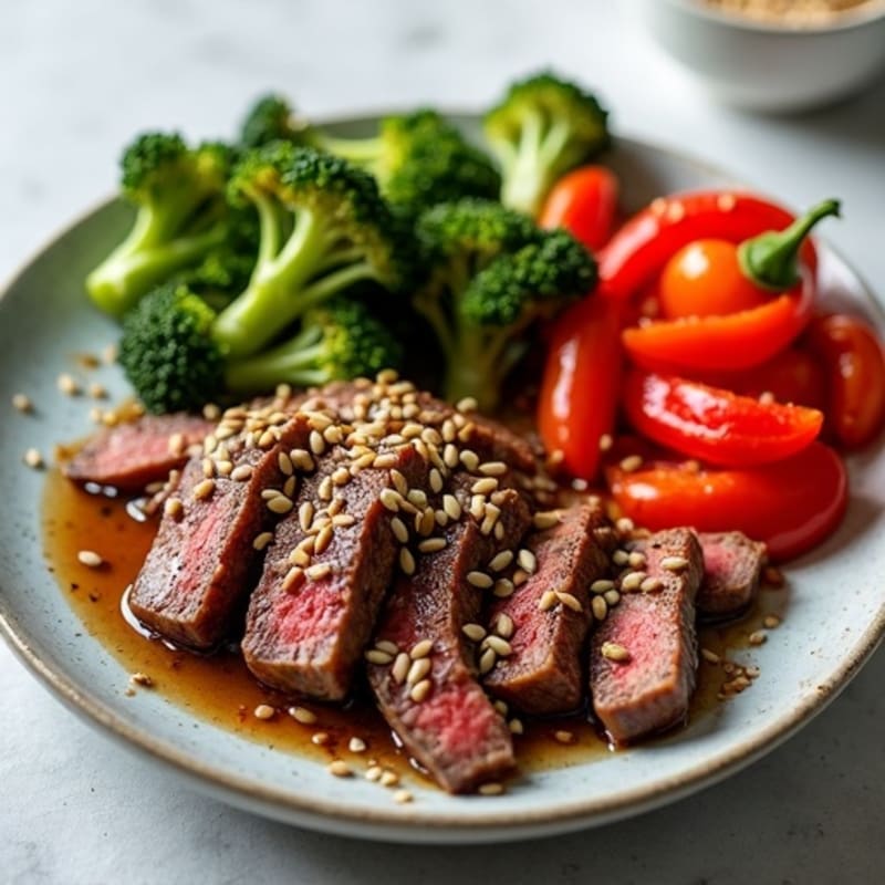 Sweet-Savory Sesame Beef with Charred Vegetables